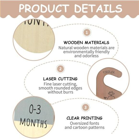 Baby closet dividers wooden size labels nursery clothes organizer newborn toddle - Picture 3 of 8